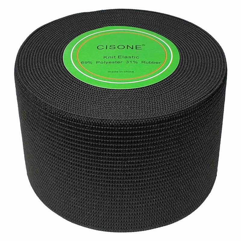 CISONE Knit Elastic 2 Inch Wide Black Heavy Stretch High Elasticity Knit Elastic Band 5 Yards - Image 3